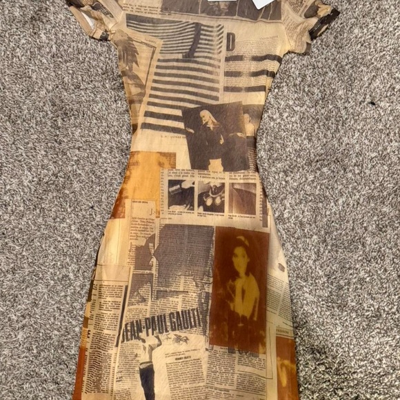Jean Paul Gaultier Dresses & Skirts - Jean Paul Gaultier Newspaper-Print Midi Dress in Brown and Tan